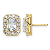 14K Yellow Gold 3.88 Carat Lab Grown Diamond VS+ F+ Complete Emerald Halo Post Earrings view 1