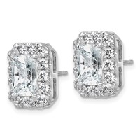 14K White Gold 5.75 Carat Lab Grown Diamond VS+ F+ Complete Emerald Halo Post Earrings view 2