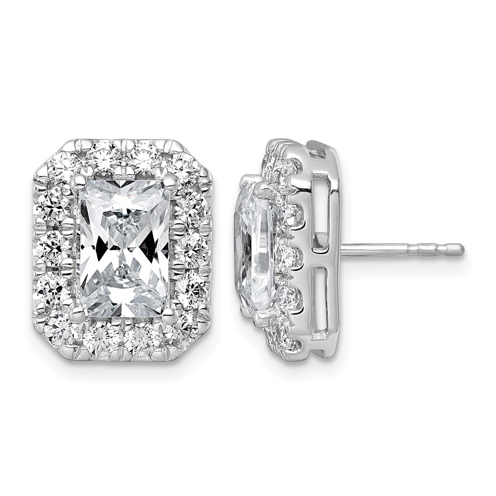 14K White Gold 5.75 Carat Lab Grown Diamond VS+ F+ Complete Emerald Halo Post Earrings