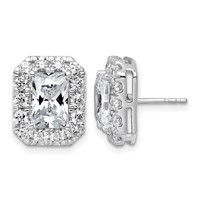 14K White Gold 5.75 Carat Lab Grown Diamond VS+ F+ Complete Emerald Halo Post Earrings view 1