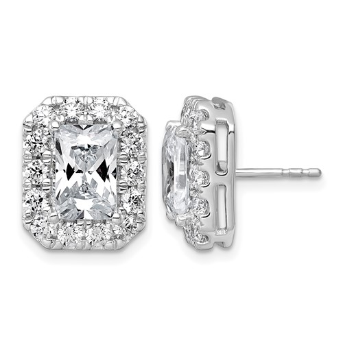 14K White Gold 5.75 Carat Lab Grown Diamond VS+ F+ Complete Emerald Halo Post Earrings