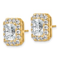 14K Yellow Gold 5.75 Carat Lab Grown Diamond VS+ F+ Complete Emerald Halo Post Earrings view 2