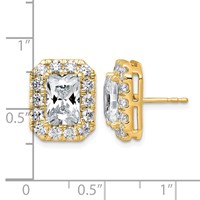 14K Yellow Gold 5.75 Carat Lab Grown Diamond VS+ F+ Complete Emerald Halo Post Earrings view 4