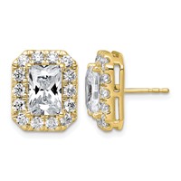 14K Yellow Gold 5.75 Carat Lab Grown Diamond VS+ F+ Complete Emerald Halo Post Earrings view 1