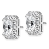 14K White Gold 7 Carat Lab Grown Diamond VS+ F+ Complete Emerald Halo Post Earrings view 2
