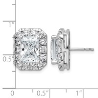 14K White Gold 7 Carat Lab Grown Diamond VS+ F+ Complete Emerald Halo Post Earrings view 3