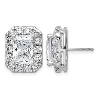 14K White Gold 7 Carat Lab Grown Diamond VS+ F+ Complete Emerald Halo Post Earrings view 1