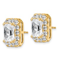 14K Yellow Gold 7 Carat Lab Grown Diamond VS+ F+ Complete Emerald Halo Post Earrings view 2