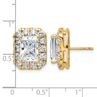 14K Yellow Gold 7 Carat Lab Grown Diamond VS+ F+ Complete Emerald Halo Post Earrings view 4
