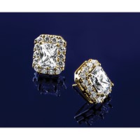 14K Yellow Gold 5.75 Carat Lab Grown Diamond VS+ F+ Complete Emerald Halo Post Earrings view 3