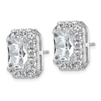 14K White Gold 8.62 Carat Lab Grown Diamond VS+ F+ Complete Emerald Halo Post Earrings view 2