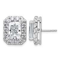 14K White Gold 8.62 Carat Lab Grown Diamond VS+ F+ Complete Emerald Halo Post Earrings view 1