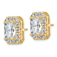 14K Yellow Gold 8.62 Carat Lab Grown Diamond VS+ F+ Complete Emerald Halo Post Earrings view 2