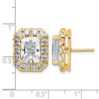14K Yellow Gold 8.62 Carat Lab Grown Diamond VS+ F+ Complete Emerald Halo Post Earrings view 4
