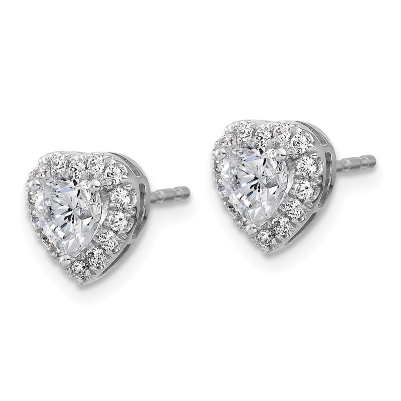 14k White Gold 1 1/4 carat Lab Grown Diamond VS/SI+ G+ Complete Halo Heart Post Earrings