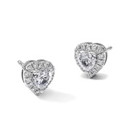 14K White Gold 3.50 Carat Lab Grown Diamond VS+ F+ Complete Heart Halo Post Earrings view 4