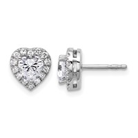 14K White Gold 0.25 Carat Lab Grown Diamond VS SI+ G+ 0.50 Center Semi Mount Halo Heart Post Earrings view 1