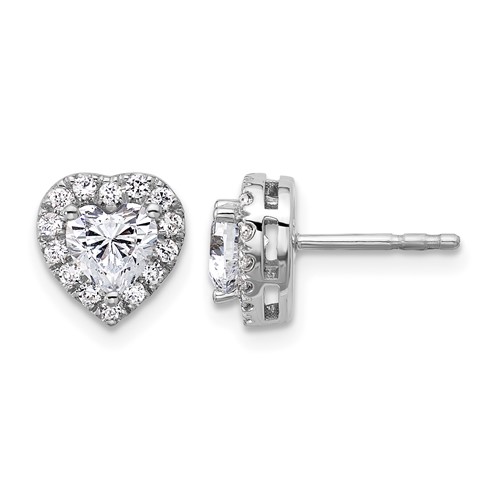 14K White Gold 1.25 Carat Lab Grown Diamond VS SI+ G+ Complete Halo Heart Post Earrings
