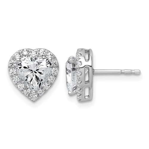 14K White Gold 2.38 Carat Lab Grown Diamond VS+ F+ Complete Heart Halo Post Earrings