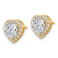14K Yellow Gold 2.38 Carat Lab Grown Diamond VS+ F+ Complete Heart Halo Post Earrings view 2