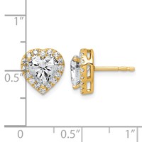 14K Yellow Gold 2.38 Carat Lab Grown Diamond VS+ F+ Complete Heart Halo Post Earrings view 3