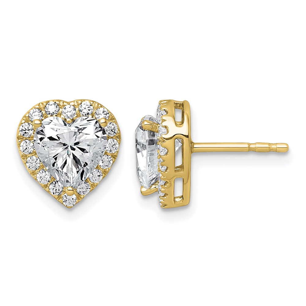 14K Yellow Gold 2.38 Carat Lab Grown Diamond VS+ F+ Complete Heart Halo Post Earrings
