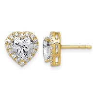 14K Yellow Gold 2.38 Carat Lab Grown Diamond VS+ F+ Complete Heart Halo Post Earrings view 1