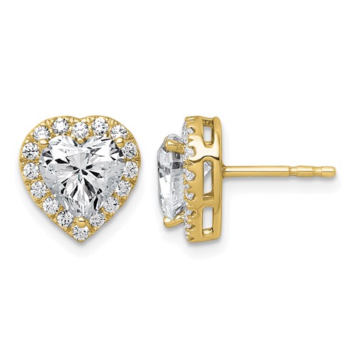 14K Yellow Gold 2.38 Carat Lab Grown Diamond VS+ F+ Complete Heart Halo Post Earrings