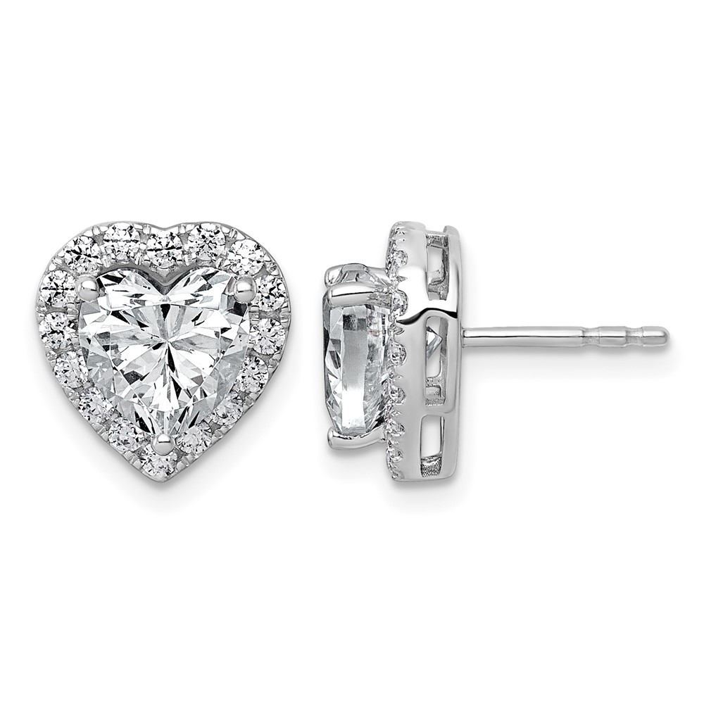 14K White Gold 3.50 Carat Lab Grown Diamond VS+ F+ Complete Heart Halo Post Earrings