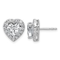 14K White Gold 3.50 Carat Lab Grown Diamond VS+ F+ Complete Heart Halo Post Earrings view 1