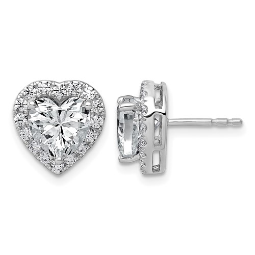 14K White Gold 3.50 Carat Lab Grown Diamond VS+ F+ Complete Heart Halo Post Earrings