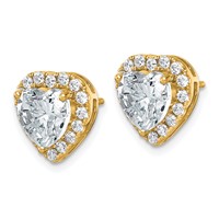 14K Yellow Gold 3.50 Carat Lab Grown Diamond VS+ F+ Complete Heart Halo Post Earrings view 2