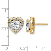 14K Yellow Gold 3.50 Carat Lab Grown Diamond VS+ F+ Complete Heart Halo Post Earrings view 3