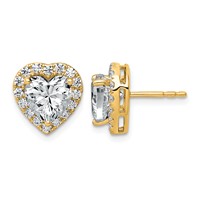 14K Yellow Gold 3.50 Carat Lab Grown Diamond VS+ F+ Complete Heart Halo Post Earrings view 1