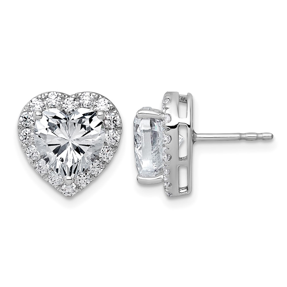 14K White Gold 4.88 Carat Lab Grown Diamond VS+ F+ Complete Heart Halo Post Earrings
