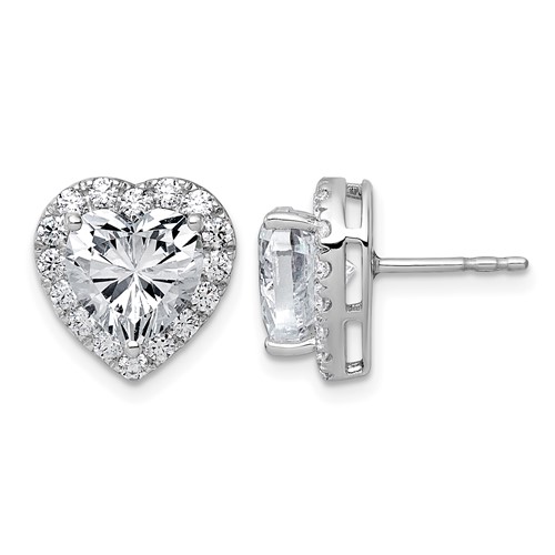 14K White Gold 4.88 Carat Lab Grown Diamond VS+ F+ Complete Heart Halo Post Earrings