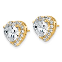 14K Yellow Gold 4.88 Carat Lab Grown Diamond VS+ F+ Complete Heart Halo Post Earrings view 2