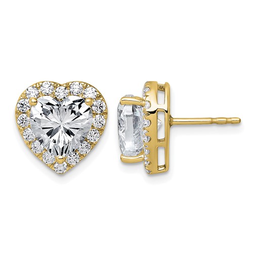 14K Yellow Gold 4.88 Carat Lab Grown Diamond VS+ F+ Complete Heart Halo Post Earrings