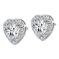 14K White Gold 6 Carat Lab Grown Diamond VS+ F+ Complete Heart Halo Post Earrings view 2