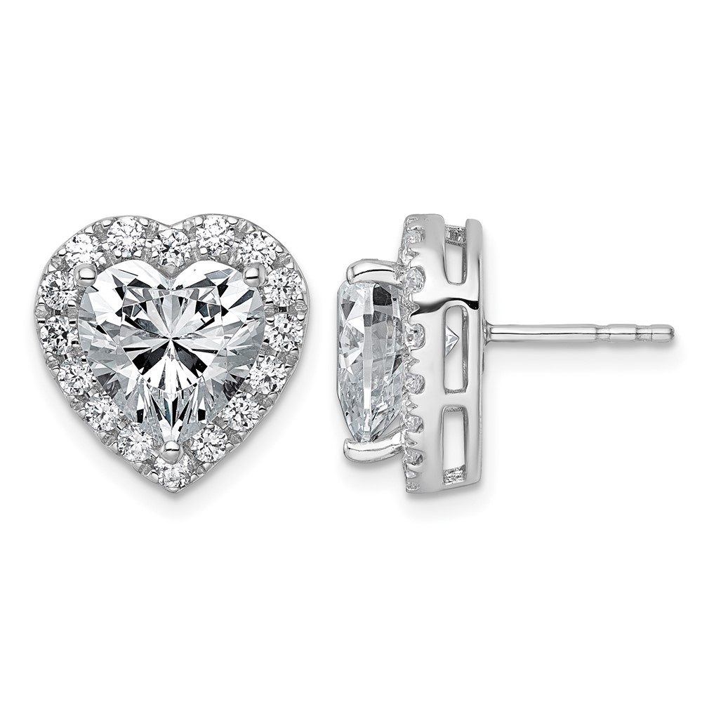 14K White Gold 6 Carat Lab Grown Diamond VS+ F+ Complete Heart Halo Post Earrings