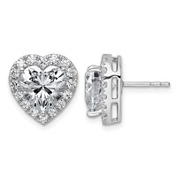 14K White Gold 6 Carat Lab Grown Diamond VS+ F+ Complete Heart Halo Post Earrings view 1