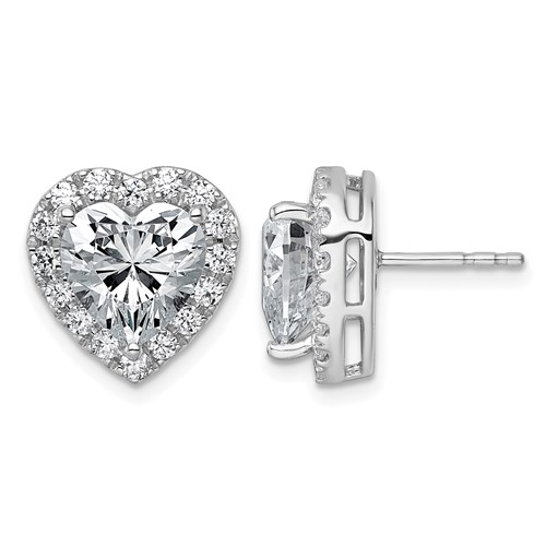 14K White Gold 6 Carat Lab Grown Diamond VS+ F+ Complete Heart Halo Post Earrings