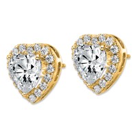 14K Yellow Gold 6 Carat Lab Grown Diamond VS+ F+ Complete Heart Halo Post Earrings view 2