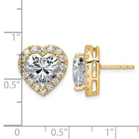 14K Yellow Gold 6 Carat Lab Grown Diamond VS+ F+ Complete Heart Halo Post Earrings view 3