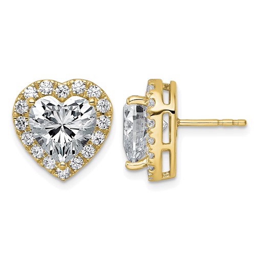 14K Yellow Gold 6 Carat Lab Grown Diamond VS+ F+ Complete Heart Halo Post Earrings
