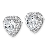 14K White Gold 7.38 Carat Lab Grown Diamond VS+ F+ Complete Heart Halo Post Earrings view 2