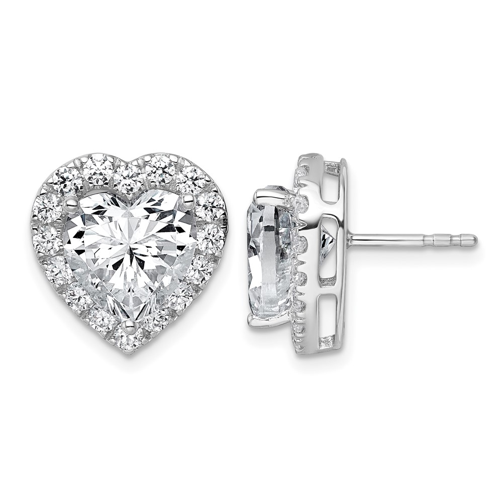 14K White Gold 7.38 Carat Lab Grown Diamond VS+ F+ Complete Heart Halo Post Earrings