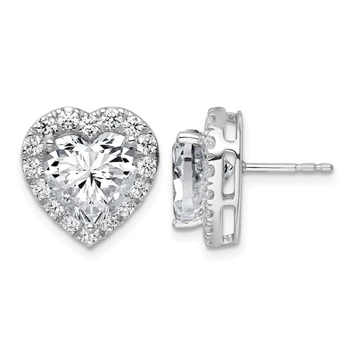 14K White Gold 7.38 Carat Lab Grown Diamond VS+ F+ Complete Heart Halo Post Earrings