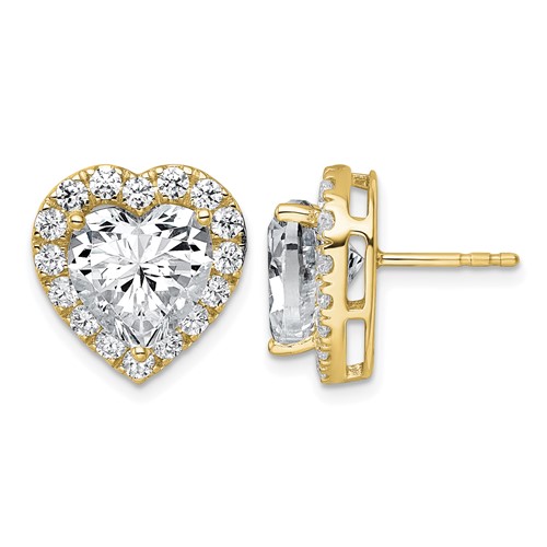 14K Yellow Gold 7.38 Carat Lab Grown Diamond VS+ F+ Complete Heart Halo Post Earrings