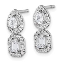 14K White Gold 0.88 Carat Lab Grown Diamond VS SI+ G+ Complete Two Stone Dangle Halo Post Earrings view 2